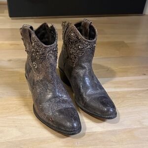 Frye Distressed Brown Studded Ankle Boots